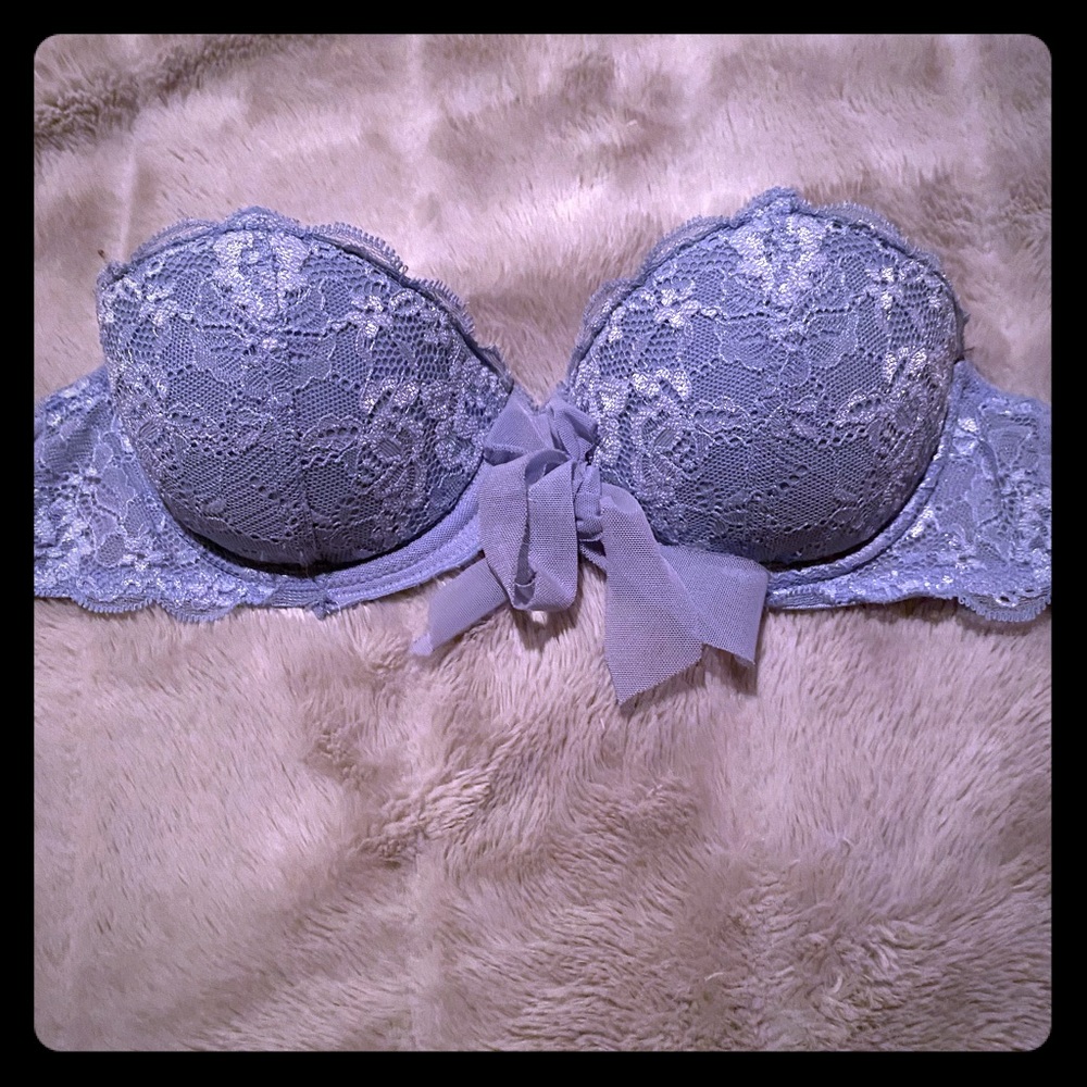 Baby blue lace bra strapless